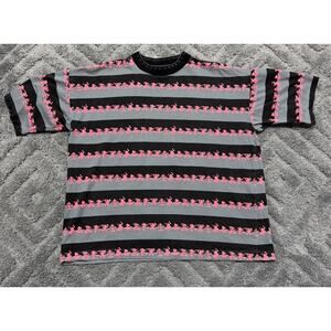 VTG 90s DISNEY BLACK GRAY Oversized STRIPED T-SHIRT MICKEY & GOOFY S/M Made USA